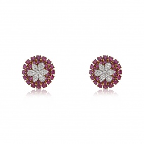 Yellow & White Gold Diamond & Ruby Set Earrings Yellow & White Gold Diamond & Ruby Set Earrings
